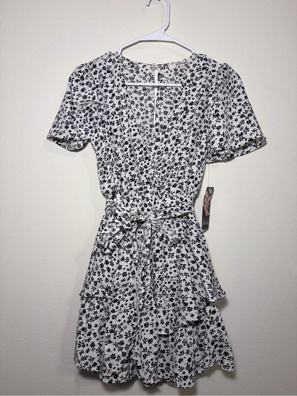 Blush Black & White Floral Tie-Waist Romper